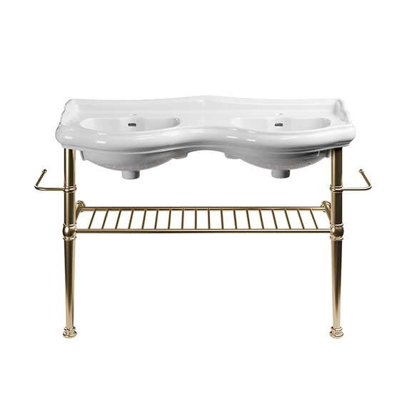 Раковина двойная с консолью Kerasan Retro 120 см 730191, золото - фото 