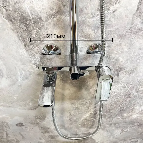Душевой комплект Haiba: Душевая стойка HB24505 + смеситель для раковины HB10505, цвет хром - фото 18