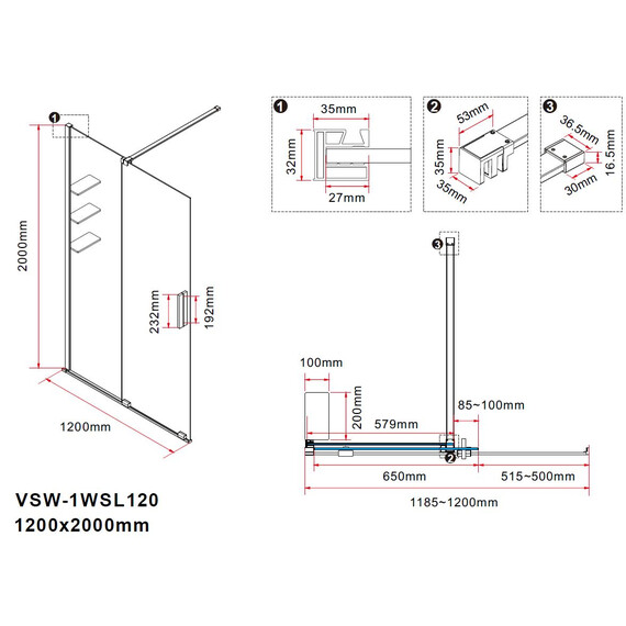 Душевая перегородка Vincea Walk-In 120 см VSW-1WSL120GSB (стекло 8 мм) чёрный/янтарь - фото 8