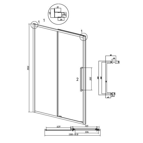Душевая дверь Grossman  Cosmo 140 см 100.K33.02.140.21.00, чёрный/прозрачное - фото 11