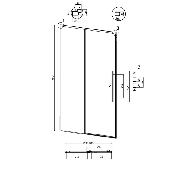 Душевая дверь Grossman  Galaxy 100 см 100.K33.01.100.32.00, золото/прозрачное - фото 11