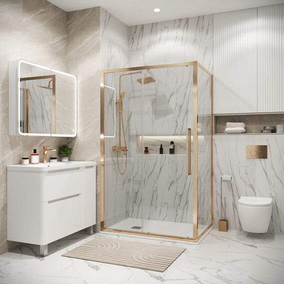 Душевое ограждение Grossman Cosmo 100х100 см 120.K33.02.1010.32.00, золото/прозрачное - фото 2