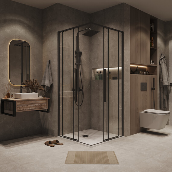 Душевое ограждение Grossman Galaxy 80х70 см 300.K33.01.8080.21.00, чёрный/прозрачное - фото 4