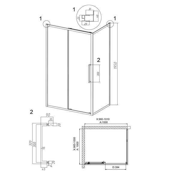 Душевое ограждение Grossman Cosmo 100х100 см 120.K33.02.1010.21.00, чёрный/прозрачное - фото 10