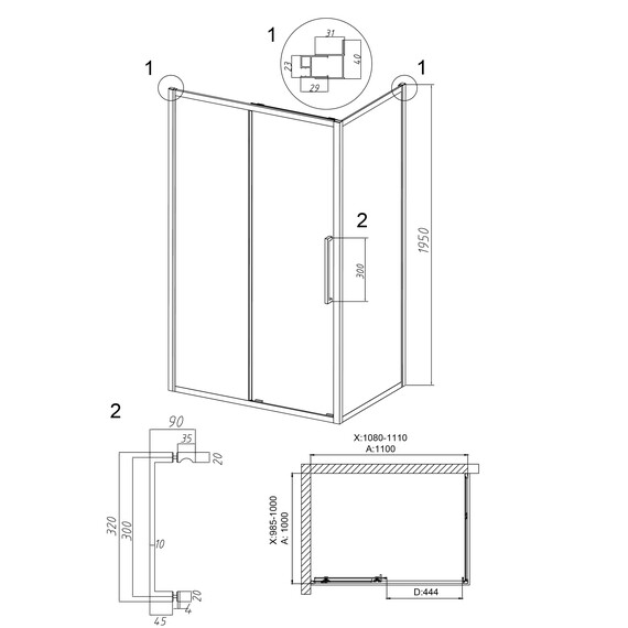 Душевое ограждение Grossman Cosmo 110х100 см 120.K33.02.1110.32.00, золото/прозрачное - фото 10