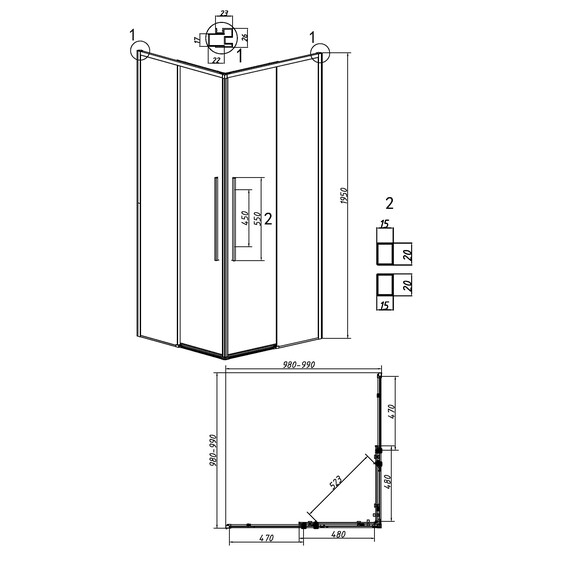 Душевое ограждение Grossman Galaxy 100х100 см 300.K33.01.1010.32.00, золото/прозрачное - фото 11