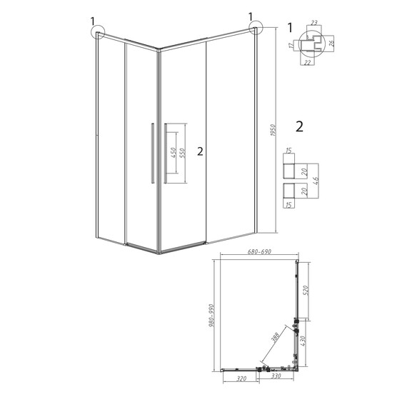 Душевое ограждение Grossman Galaxy 100х70 см 300.K33.01.1070.21.00, чёрный/прозрачное - фото 11
