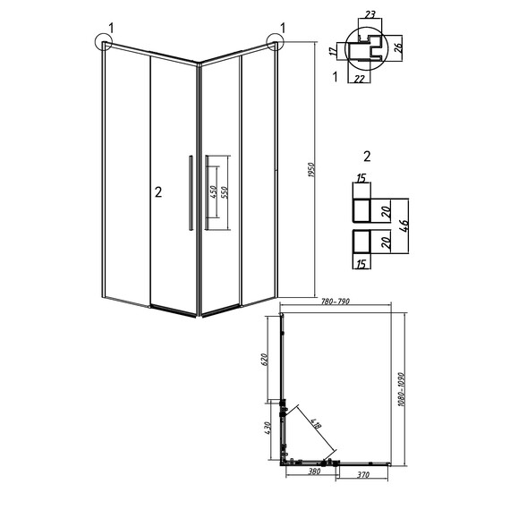 Душевое ограждение Grossman Galaxy 110х80 см 300.K33.01.1180.21.00, чёрный/прозрачное - фото 11