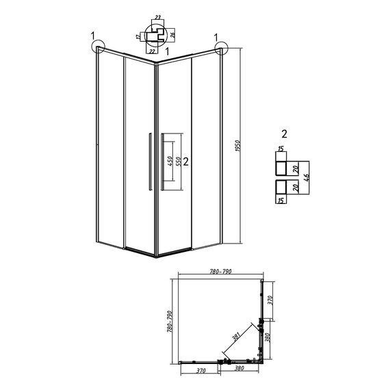 Душевое ограждение Grossman Galaxy 80х80 см 300.K33.01.8080.21.10, чёрный/тонированное - фото 11