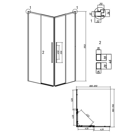 Душевое ограждение Grossman Galaxy 100х90 см 300.K33.01.1090.21.00, чёрный/прозрачное - фото 11