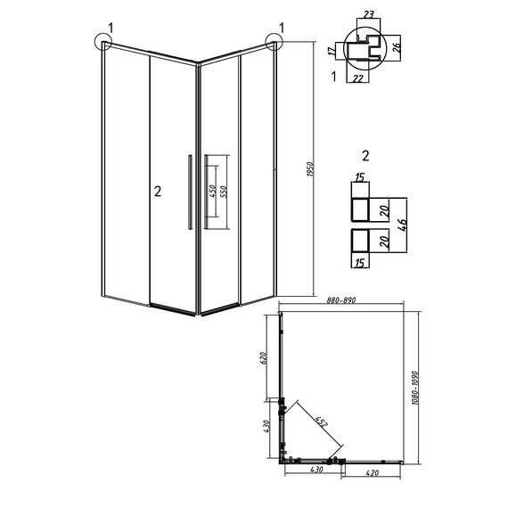 Душевое ограждение Grossman Galaxy 110х90 см 300.K33.01.1190.32.00, золото/прозрачное - фото 11