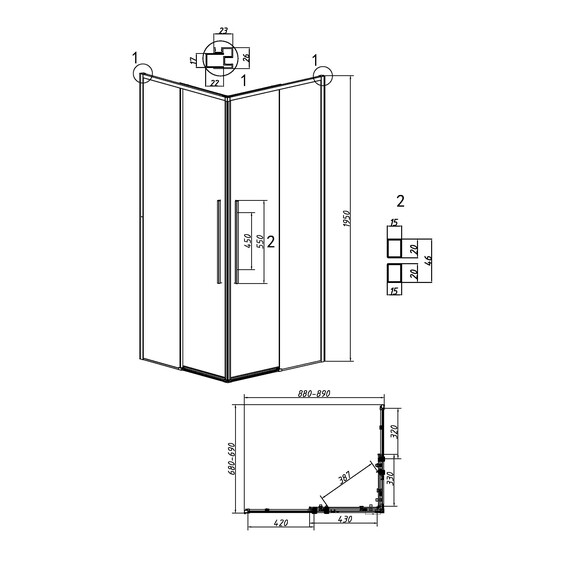 Душевое ограждение Grossman Galaxy 90х70 см 300.K33.01.9070.21.00, чёрный/прозрачное - фото 11