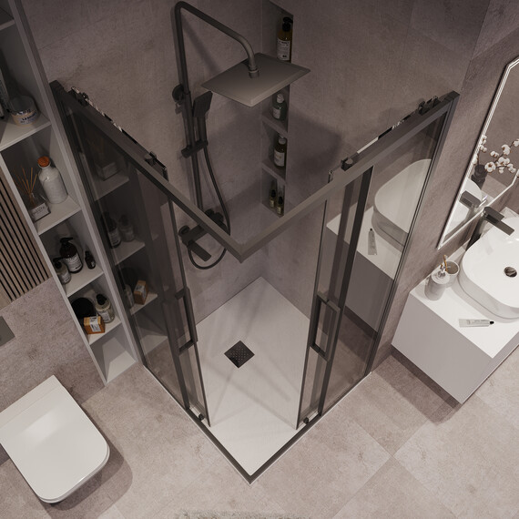 Душевое ограждение Grossman Cosmo 100х100 см 300.K33.02.1010.21.10, чёрный/тонированное - фото 4