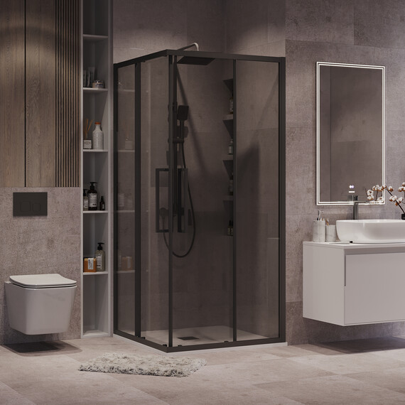 Душевое ограждение Grossman Cosmo 100х100 см 300.K33.02.1010.21.10, чёрный/тонированное - фото 6