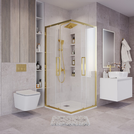 Душевое ограждение Grossman Cosmo 100х100 см 300.K33.02.1010.32.00, золото/прозрачное - фото 6