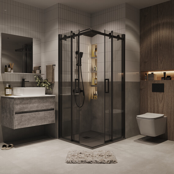 Душевое ограждение Grossman Classic 90х90 см 300.K33.04.9090.21.00 (стекло 8 мм) чёрный/прозрачное - фото 4