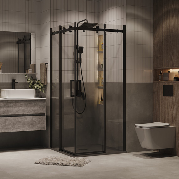 Душевое ограждение Grossman Classic 100х100 см 300.K33.04.1010.21.00 (стекло 8 мм) чёрный/прозрачное - фото 3