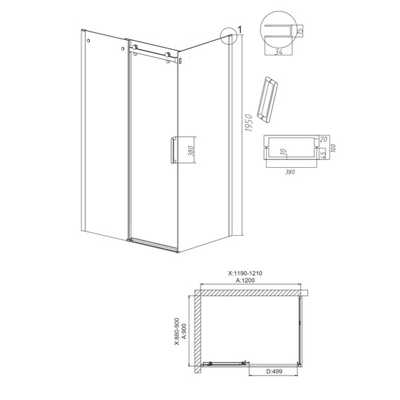 Душевое ограждение Grossman Classic 120х90 см 120.K33.04.1290.42.00 (стекло 8 мм) оружейная сталь/прозрачное - фото 10