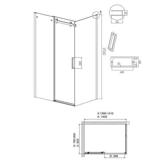 Душевое ограждение Grossman Classic 140х80 см 120.K33.04.1480.21.00 (стекло 8 мм) чёрный/прозрачное - фото 10