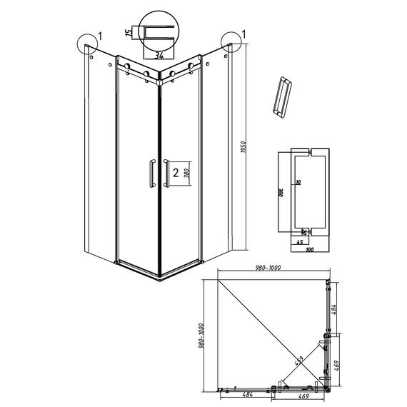Душевое ограждение Grossman Classic 100х100 см 300.K33.04.1010.21.00 (стекло 8 мм) чёрный/прозрачное - фото 11