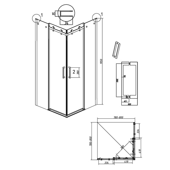 Душевое ограждение Grossman Classic 80х80 см 300.K33.04.8080.21.00 (стекло 8 мм) чёрный/прозрачное - фото 11