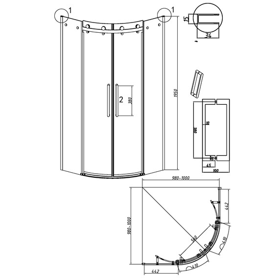 Душевое ограждение Grossman Classic 90х90 см 301.K33.04.9090.21.10 (стекло 8 мм) чёрный/тонированное - фото 11