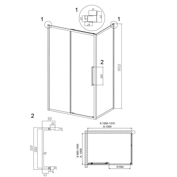 Душевое ограждение Grossman Cosmo 130х100 см 120.K33.02.1310.21.02, чёрный/шиншилла - фото 10