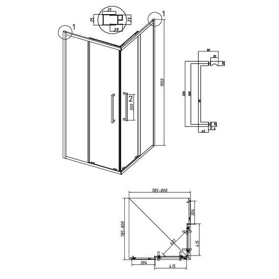 Душевое ограждение Grossman Cosmo 80х80 см 300.K33.02.8080.42.00, оружейная сталь/прозрачное - фото 11