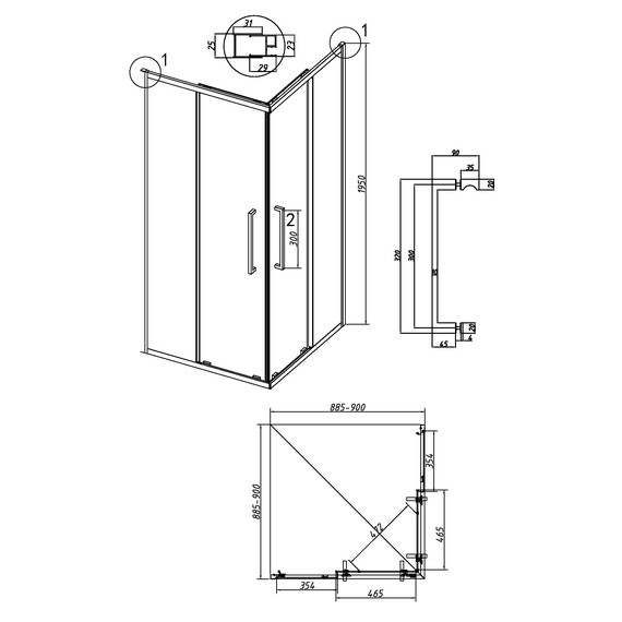 Душевое ограждение Grossman Cosmo 90х90 см 300.K33.02.9090.32.00, золото/прозрачное - фото 11