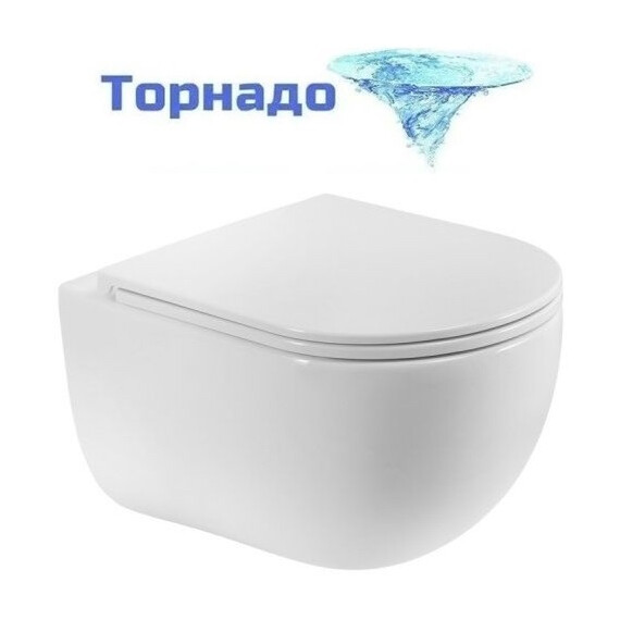 Унитаз подвесной безободковый Belbagno BB008CH-TOR/SC с тонкой крышкой микролифт (система смыва Торнадо) - фото 