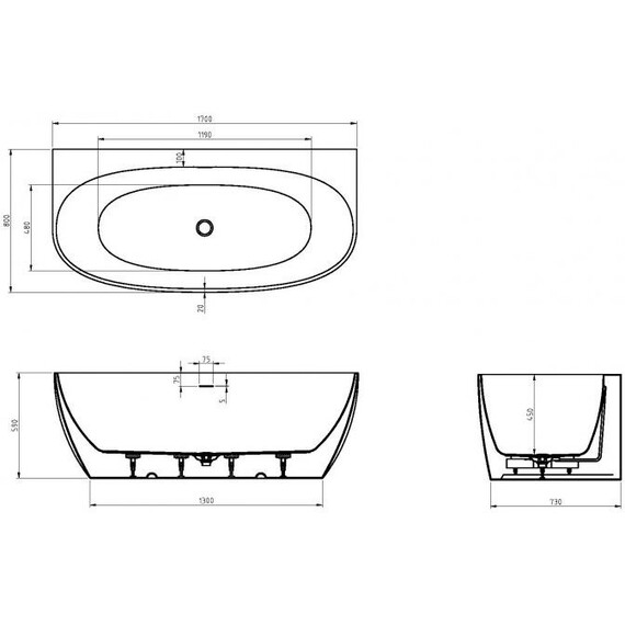 Ванна акриловая Cezares 170x80 см CZR-STYLUS-WALL-170-80-59 - фото 5