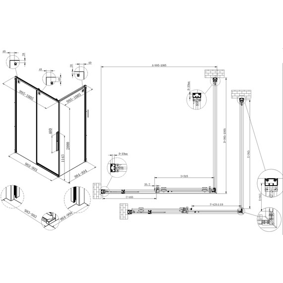 Душевое ограждение Vincea Ultima 100x100 см VSR-7UL1010CLGM (стекло 8 мм) вороненая сталь/прозрачное - фото 7