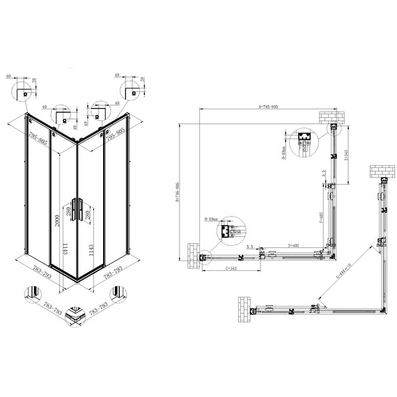 Душевое ограждение Vincea Ultima 80x80 см VSS-7UL8080CL (стекло 8 мм) хром/прозрачное - фото 7