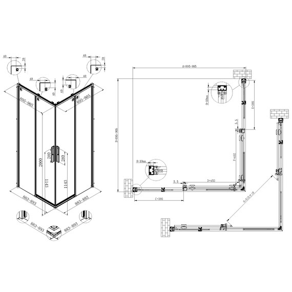 Душевое ограждение Vincea Ultima 90x90 см VSS-7UL9090CLGM (стекло 8 мм) вороненая сталь/прозрачное - фото 7