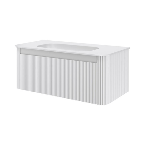 Тумба подвесная с раковиной-столешницей Armadi Art Voi 100 см 782-100-R-MW (раковина 786-100-MW без отв.) matt white - фото 