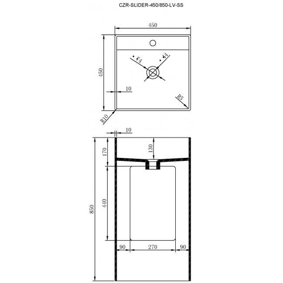 Раковина напольная Cezares 45 см CZR-SLIDER-450/850-LV-SS - фото 4