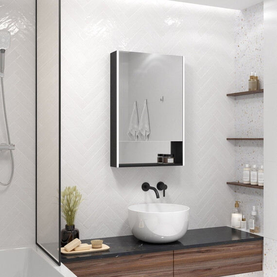 Зеркало-шкаф Art&Max Foggia 60 см AM-Fog-600-800-1D-R-DS-F-Nero, чёрный - фото 3