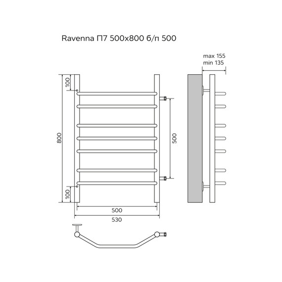 Полотенцесушитель водяной Azario Ravenna с боковым подводом П7 500x800 мм AZ07558 - фото 5