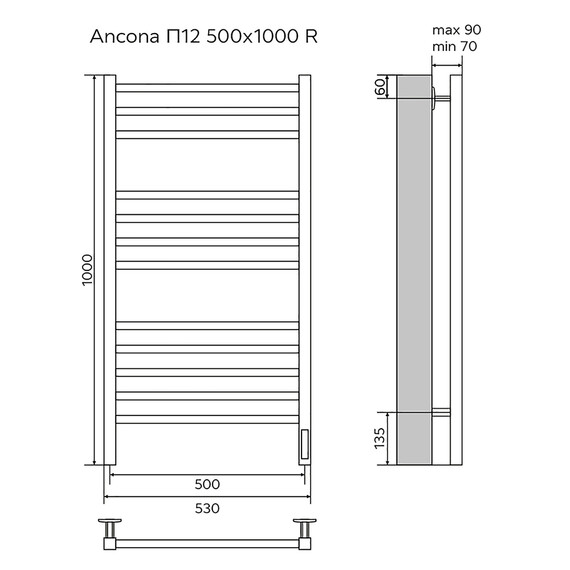 Полотенцесушитель электрический Azario Ancona П12 500x1000 мм AZ71850B - фото 6