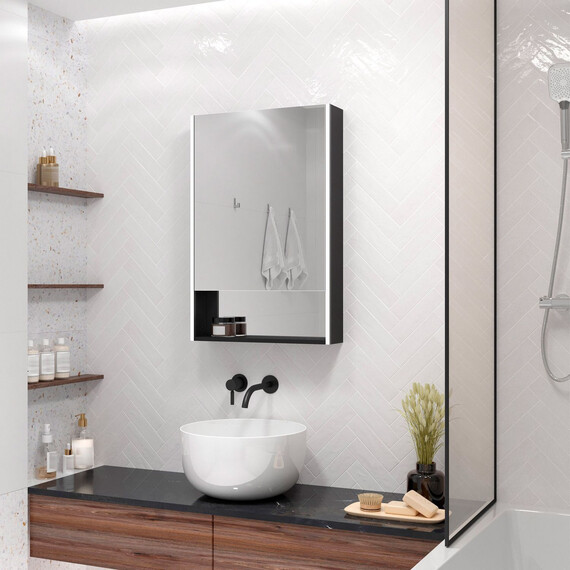 Зеркало-шкаф Art&Max Foggia 60 см AM-Fog-600-800-1D-L-DS-F-Nero, чёрный - фото 5