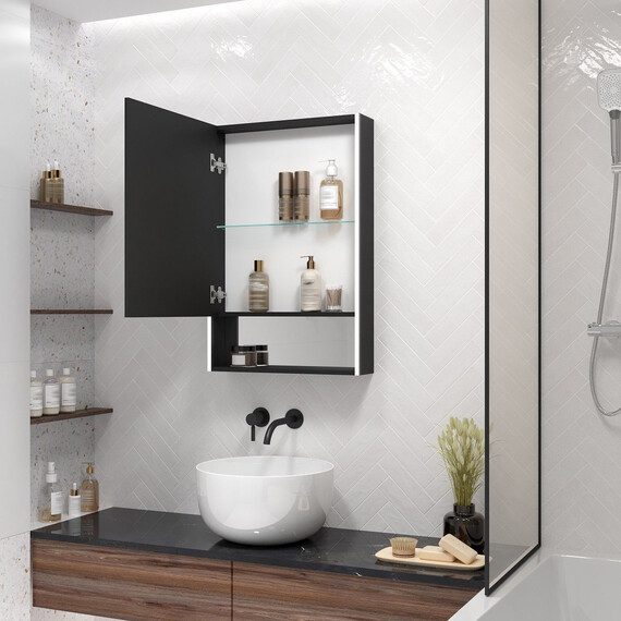 Зеркало-шкаф Art&Max Foggia 60 см AM-Fog-600-800-1D-L-DS-F-Nero, чёрный - фото 6
