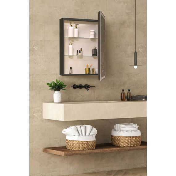 Зеркало-шкаф Art&Max Platino 60 см AM-Pla-600-800-1D-R-DS-FC-H-T-Grey, антрацит - фото 4