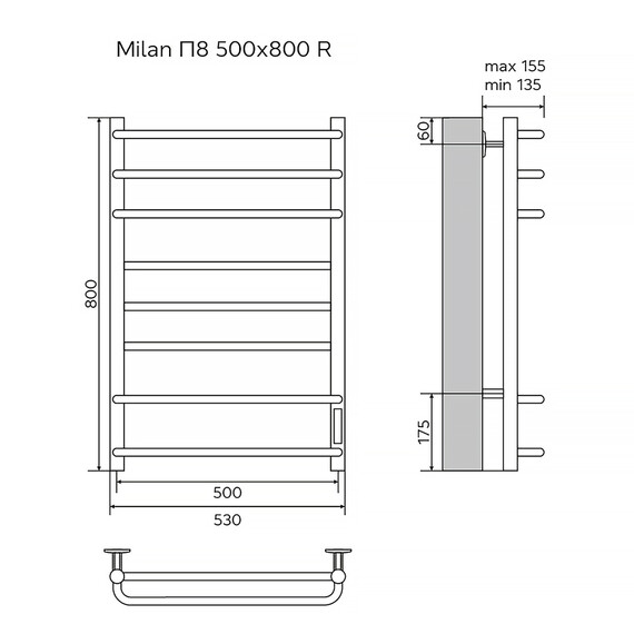 Полотенцесушитель электрический Azario Milan П8 500x800 мм AZ90858 - фото 6