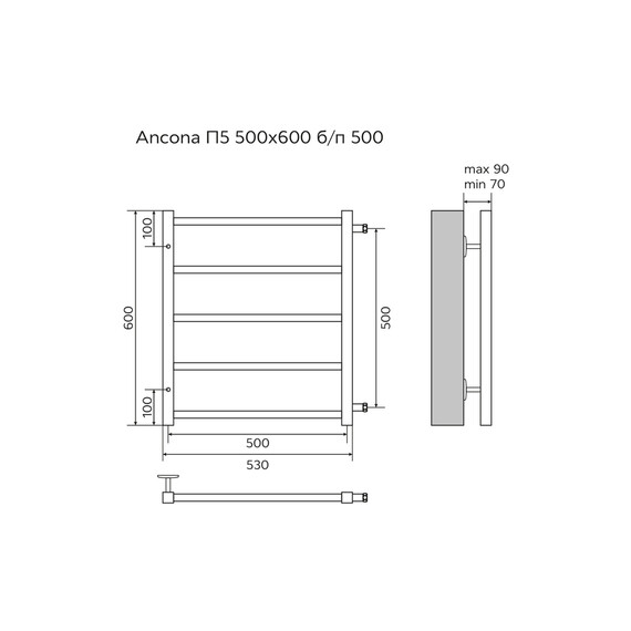 Полотенцесушитель водяной Azario Ancona с боковым подводом П5 500x600 мм AZ71556 - фото 5