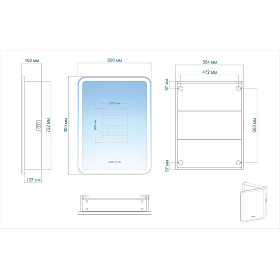 Зеркало-шкаф Art&Max Platino 60 см AM-Pla-600-800-1D-R-DS-FC-H-T-Grey, антрацит - фото 9