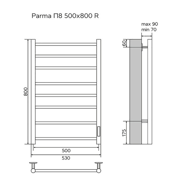 Полотенцесушитель электрический Azario Parma П8 500x800 мм AZ10858 - фото 6