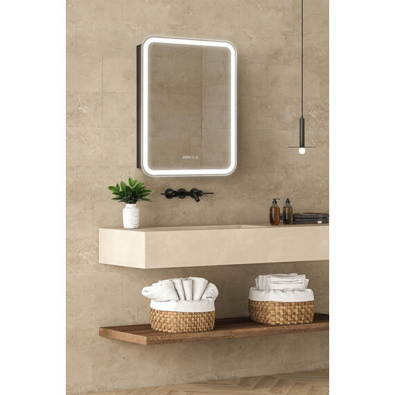 Зеркало-шкаф Art&Max Platino 60 см AM-Pla-600-800-1D-R-DS-FC-H-T-Grey, антрацит - фото 3