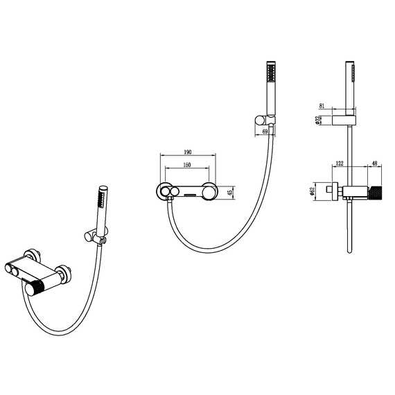 Смеситель для ванны Boheme Stick 123-BB.3, чёрный - фото 2