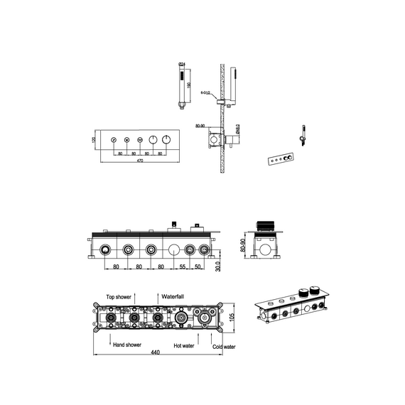 Душевая система для душа с термостатом Boheme Fusion 131-SYS-GM (со скрытой частью) графит - фото 2