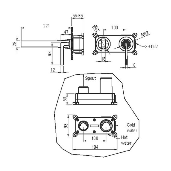 Смеситель для раковины настенный Boheme Duo 165-BRB (со скрытой частью) бронза брашированная - фото 2